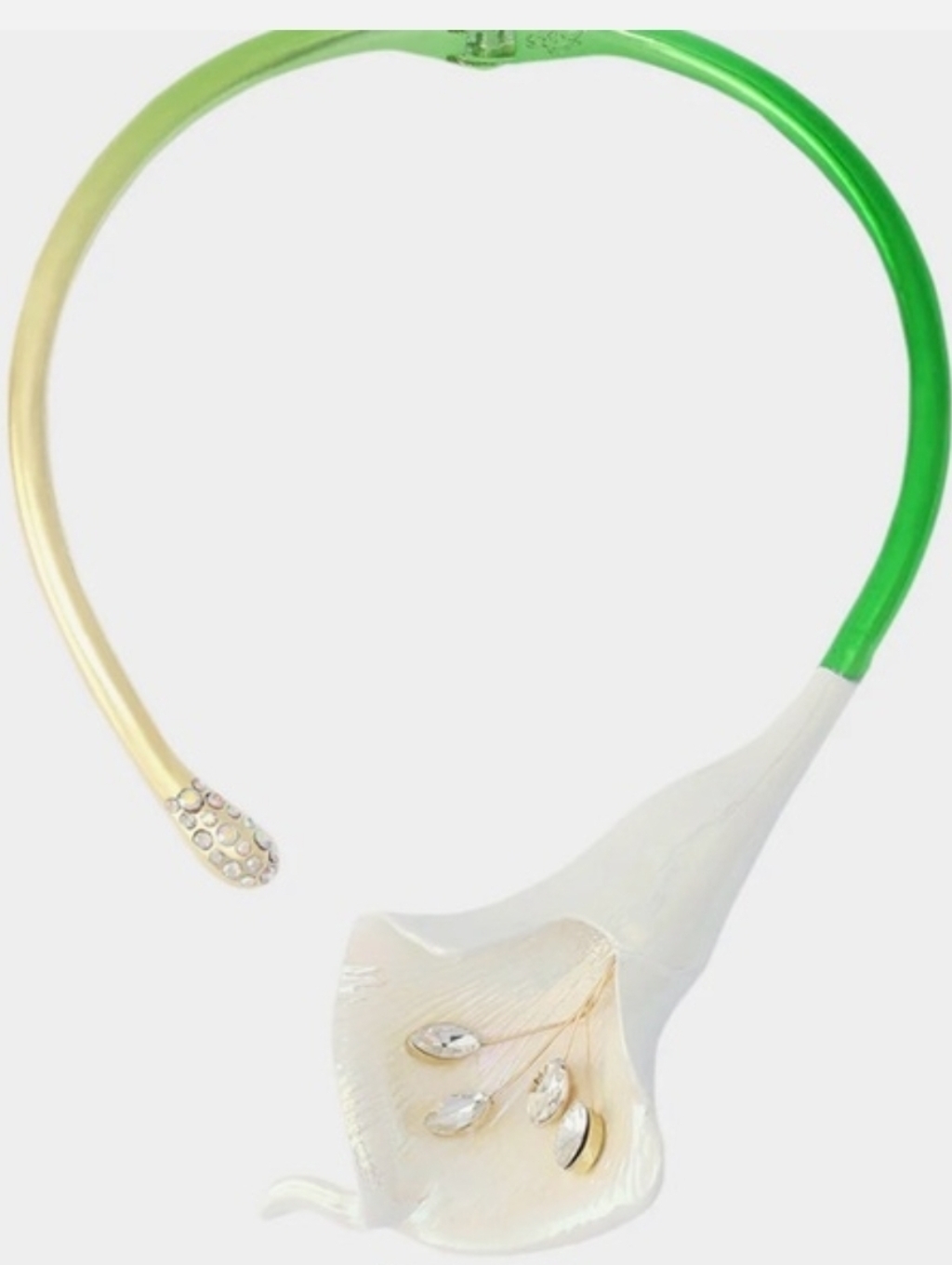 Betsey Johnson Calla Lily Green White Gold Choker Statement Necklace